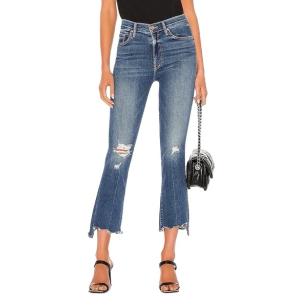 MOTHER The Insider Crop Step Chew Denim Jeans Dancing On Coals Distressed Sz 26 - Picture 1 of 12